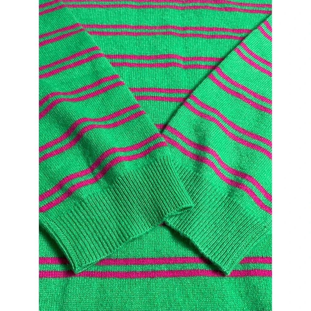 J. Crew Italian Cashmere Green Pink Stripe Crewneck Women's Small